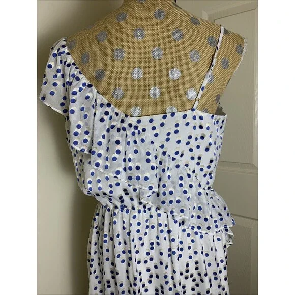Lilly Pulitzer Madelina Dress Large Bennet Blue Polka Dot Ruffle Summer Flirty - Picture 10 of 16